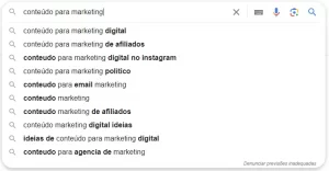 Exemplo de palavra-chave: marketing digital na barra de pesquisa do Google